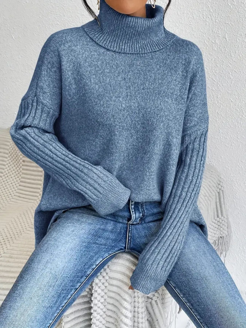Irregular Turtleneck Sweater Winter Loose Long Sleeve Knitted Tops Leisure Warm Pullover Sweater Women's Clothing EX-STOCK Canada