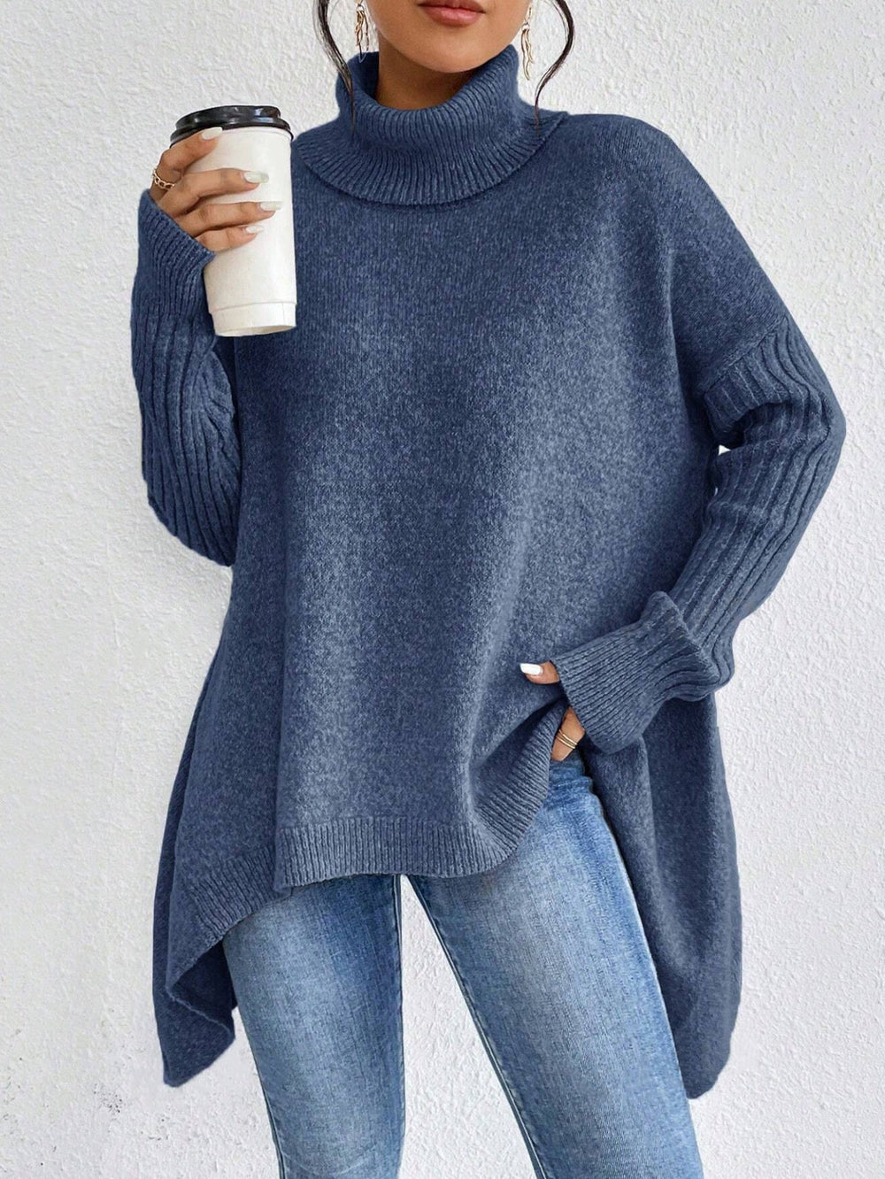 Irregular Turtleneck Sweater Winter Loose Long Sleeve Knitted Tops Leisure Warm Pullover Sweater Women's Clothing EX-STOCK Canada