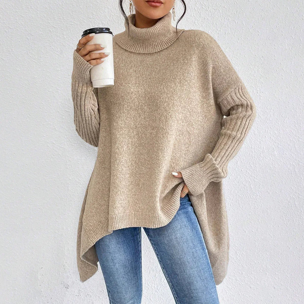 Irregular Turtleneck Sweater Winter Loose Long Sleeve Knitted Tops Leisure Warm Pullover Sweater Women's Clothing EX-STOCK Canada