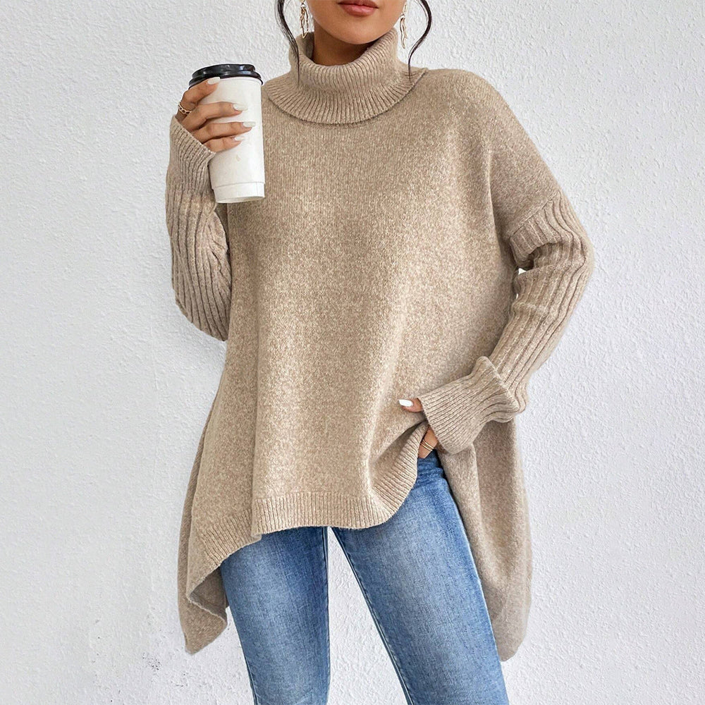 Irregular Turtleneck Sweater Winter Loose Long Sleeve Knitted Tops Leisure Warm Pullover Sweater Women's Clothing EX-STOCK Canada