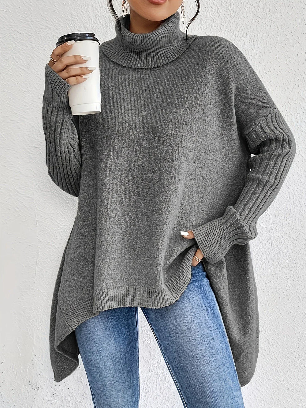Irregular Turtleneck Sweater Winter Loose Long Sleeve Knitted Tops Leisure Warm Pullover Sweater Women's Clothing EX-STOCK Canada