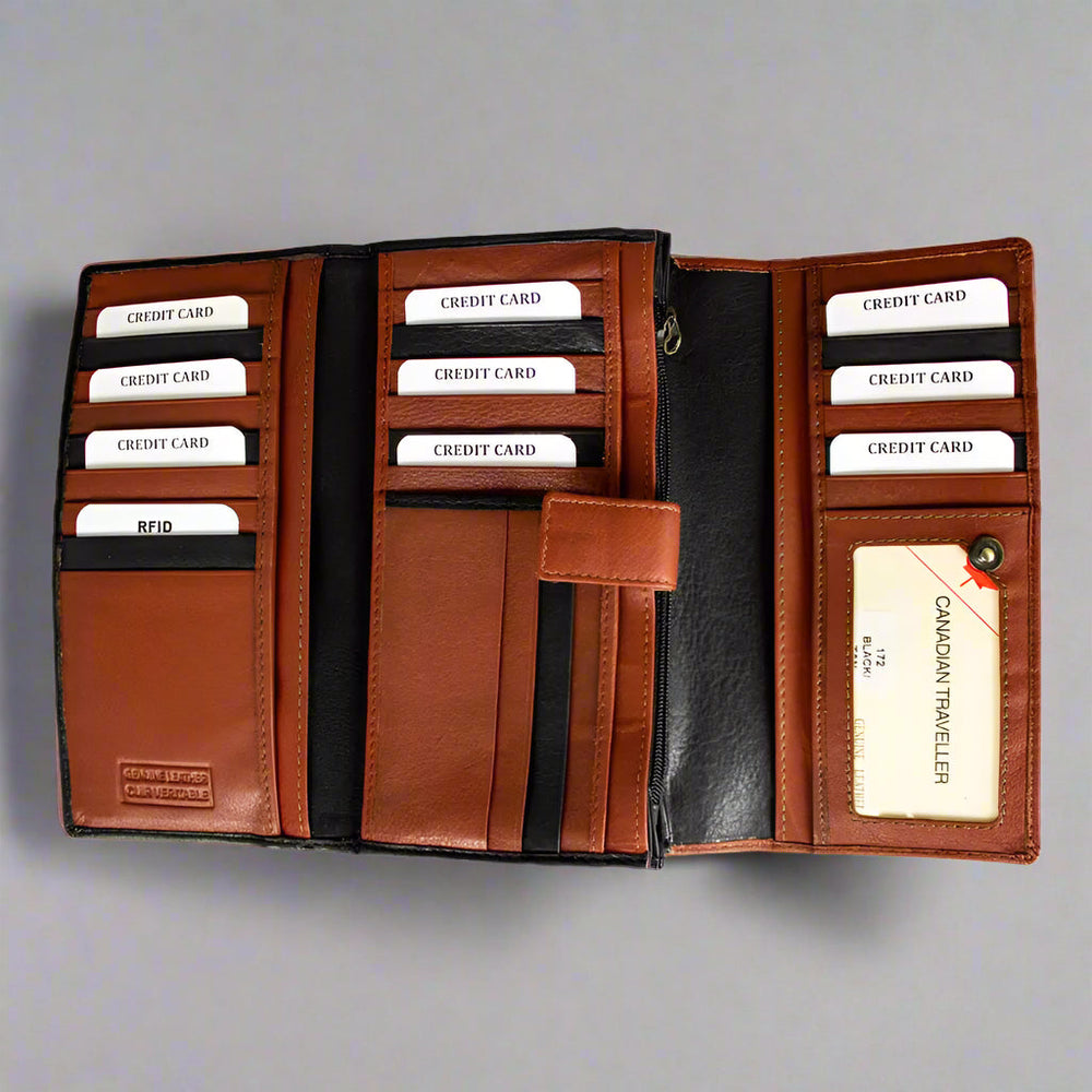 Cartera de cuero con RFID para mujer JBG International de tres plieguesEX-STOCK Canada