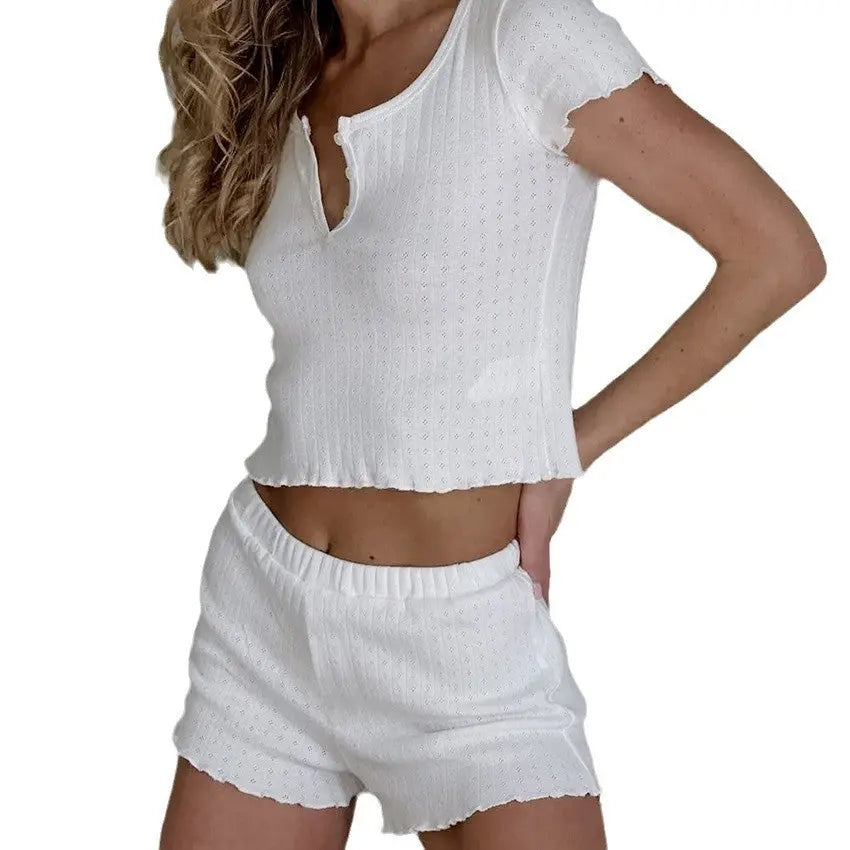 Jacquard Pajamas Short-sleeved Two-piece Set For Women - EX-STOCK Canada