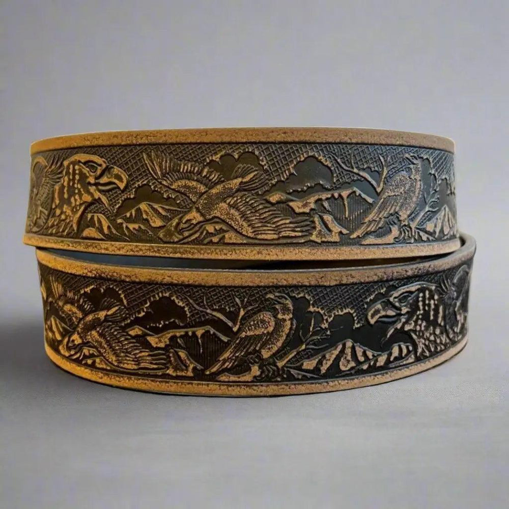 Keldon Grain Leather Men's Eagle Embossed Removable Buckle Belt EX-STOCK Canada