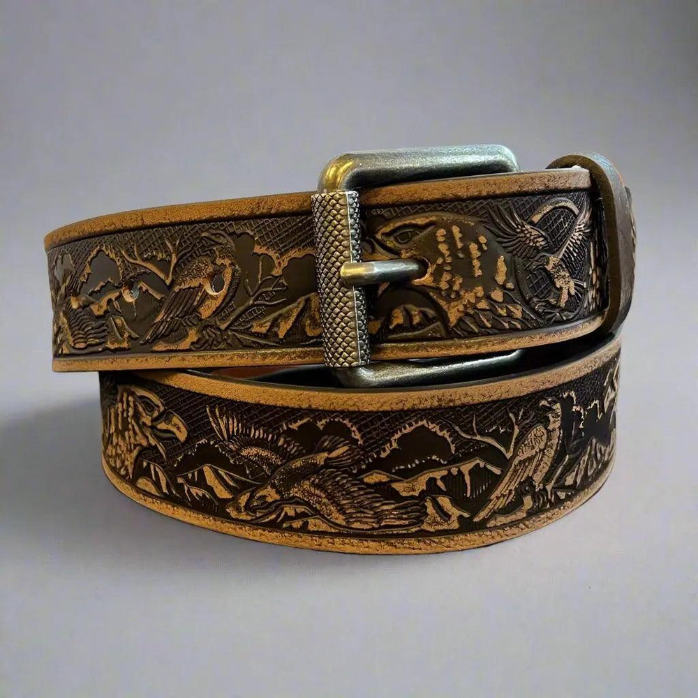Keldon Grain Leather Men's Eagle Embossed Removable Buckle Belt EX-STOCK Canada