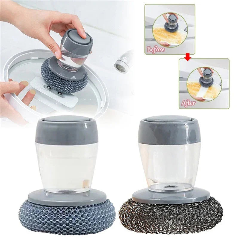 Kitchen Soap Dispensing Palm Brush Cleaner Push-type Brush Kitchen Detergent Tools EX-STOCK Canada
