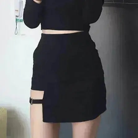 Korean Style Skirt Black Hip Skirts Irregular Hem Pencil Micro Mini Skirt. - EX-STOCK Canada