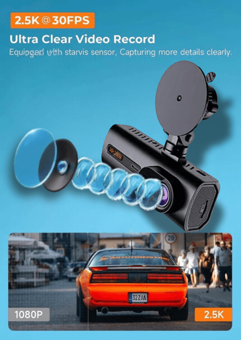 Caméra de bord LDAS A20 WiFi, caméra de voiture 2,5K, caméras de tableau de bord avec application, vision nocturne, capteur G, enregistrement en boucle, mode parking 24h, carte SD 128 Go gratuite, supporte jusqu'à 256 Go (Noir)EX-STOCK Canada