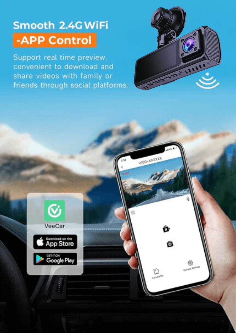 Caméra de bord LDAS A20 WiFi, caméra de voiture 2,5K, caméras de tableau de bord avec application, vision nocturne, capteur G, enregistrement en boucle, mode parking 24h, carte SD 128 Go gratuite, supporte jusqu'à 256 Go (Noir)EX-STOCK Canada