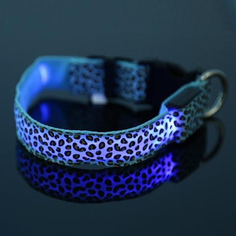 LED Dog Collar Safety Adjustable Nylon Leopard Pet Collar EX-STOCK Canada