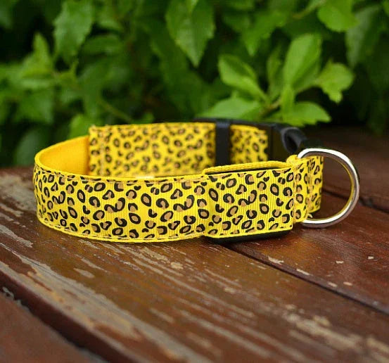 LED Dog Collar Safety Adjustable Nylon Leopard Pet Collar EX-STOCK Canada