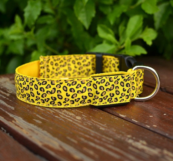 LED Dog Collar Safety Adjustable Nylon Leopard Pet Collar EX-STOCK Canada