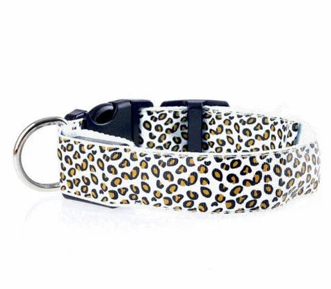 LED Dog Collar Safety Adjustable Nylon Leopard Pet Collar EX-STOCK Canada