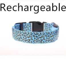 LED Dog Collar Safety Adjustable Nylon Leopard Pet Collar EX-STOCK Canada