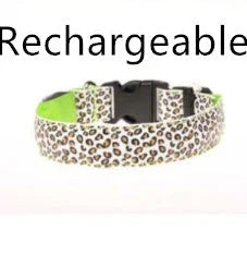 LED Dog Collar Safety Adjustable Nylon Leopard Pet Collar EX-STOCK Canada