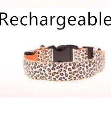 LED Dog Collar Safety Adjustable Nylon Leopard Pet Collar EX-STOCK Canada