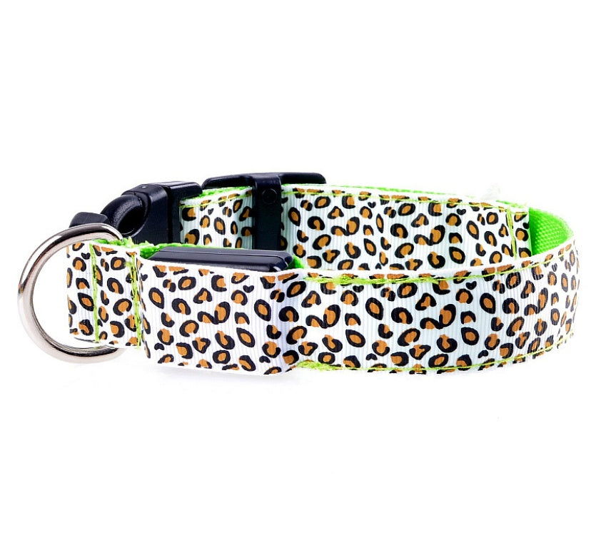 LED Dog Collar Safety Adjustable Nylon Leopard Pet Collar EX-STOCK Canada