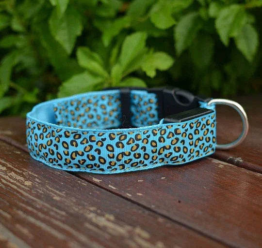 LED Dog Collar Safety Adjustable Nylon Leopard Pet Collar EX-STOCK Canada