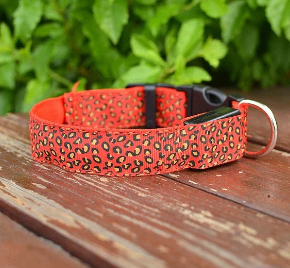 LED Dog Collar Safety Adjustable Nylon Leopard Pet Collar EX-STOCK Canada