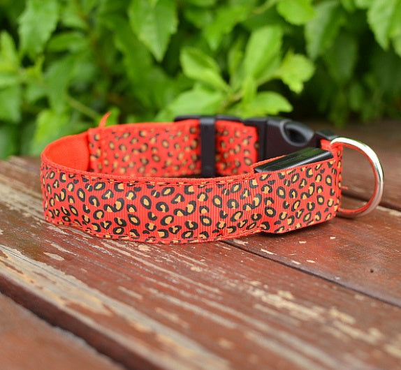 LED Dog Collar Safety Adjustable Nylon Leopard Pet Collar EX-STOCK Canada