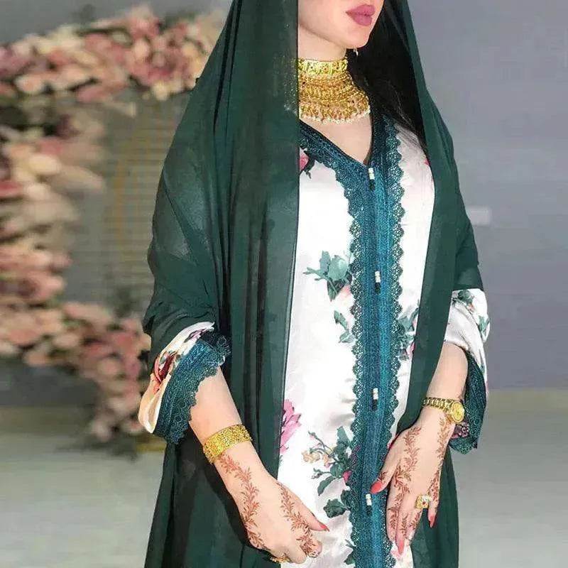 Ladies Middle East Arabian V-Neck Floral Robe - EX-STOCK Canada