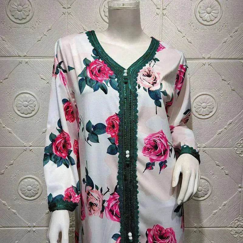 Ladies Middle East Arabian V-Neck Floral Robe - EX-STOCK Canada