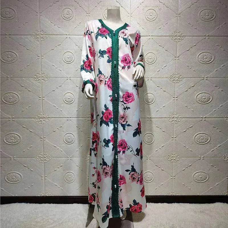 Ladies Middle East Arabian V-Neck Floral Robe - EX-STOCK Canada