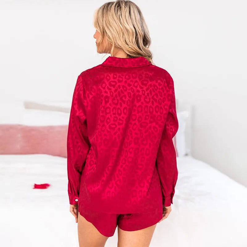 Lapel Long Sleeve Shorts Pajamas For Women - EX-STOCK Canada
