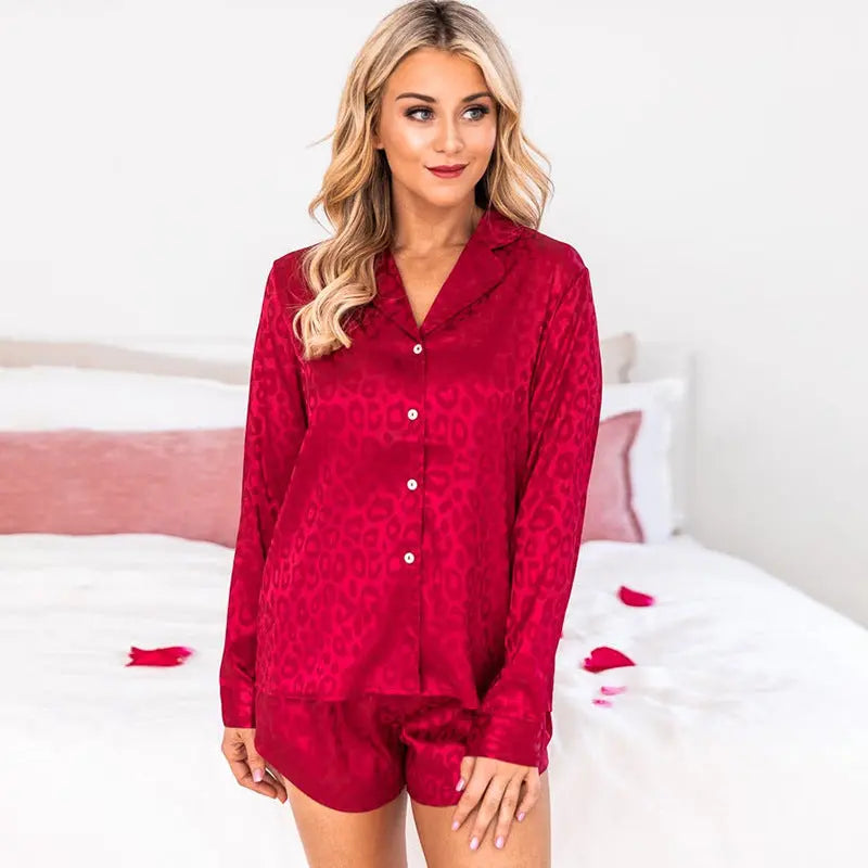 Lapel Long Sleeve Shorts Pajamas For Women - EX-STOCK Canada