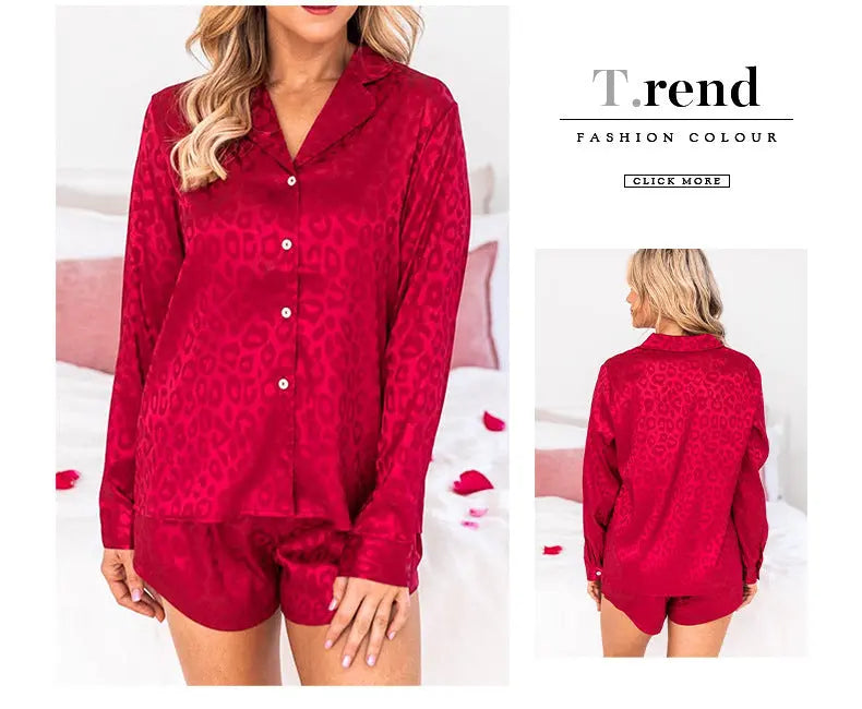 Lapel Long Sleeve Shorts Pajamas For Women - EX-STOCK Canada