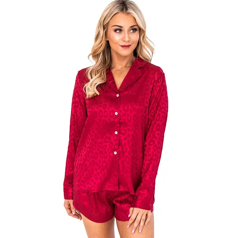 Lapel Long Sleeve Shorts Pajamas For Women - EX-STOCK Canada