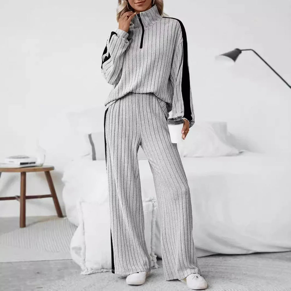 Large Size Casual Suit Women's Sweater Wide Leg Pants Two-piece Set EX-STOCK Canada