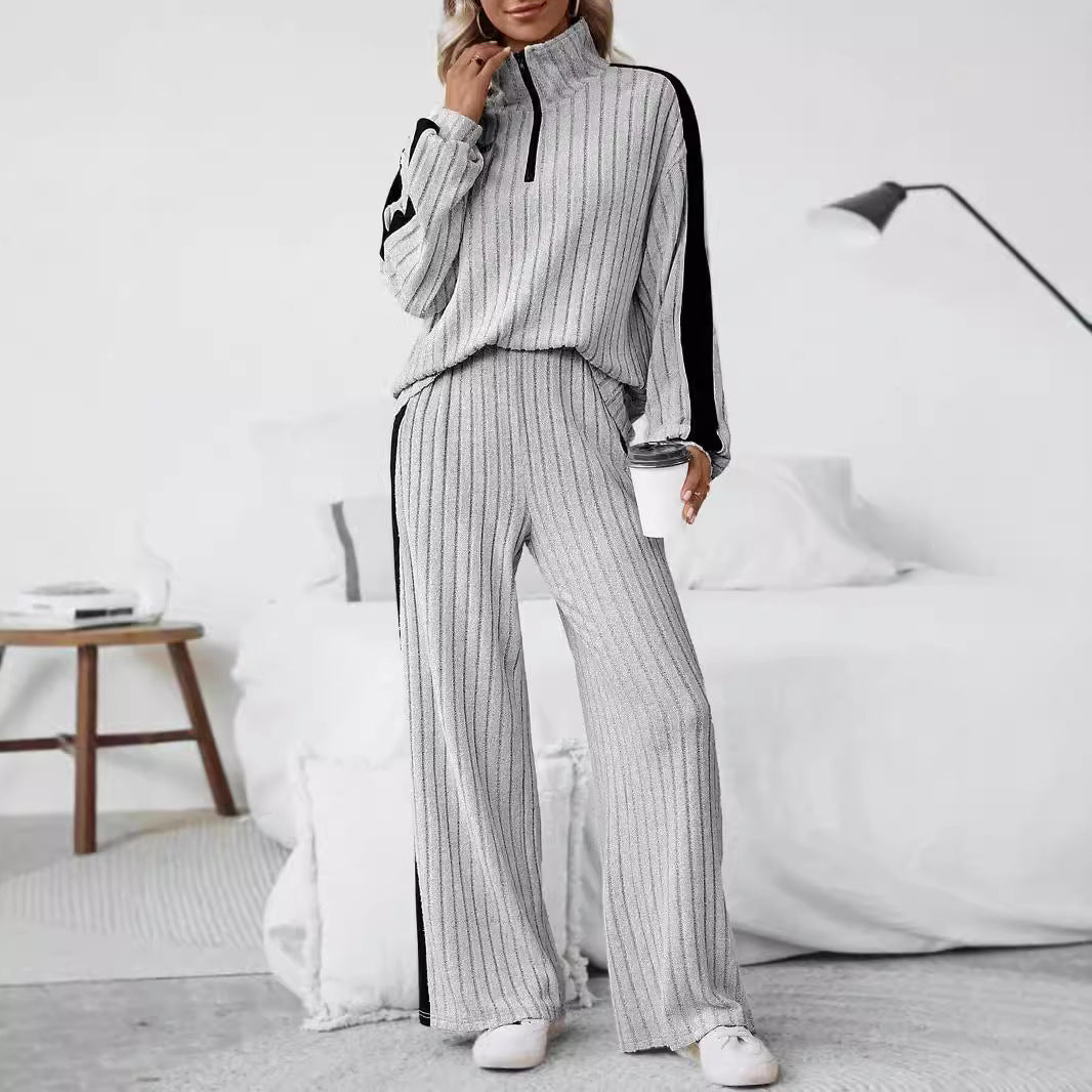 Large Size Casual Suit Women's Sweater Wide Leg Pants Two-piece Set EX-STOCK Canada