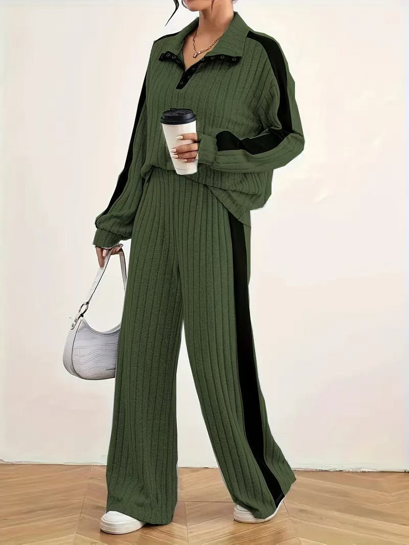 Large Size Casual Suit Women's Sweater Wide Leg Pants Two-piece Set EX-STOCK Canada