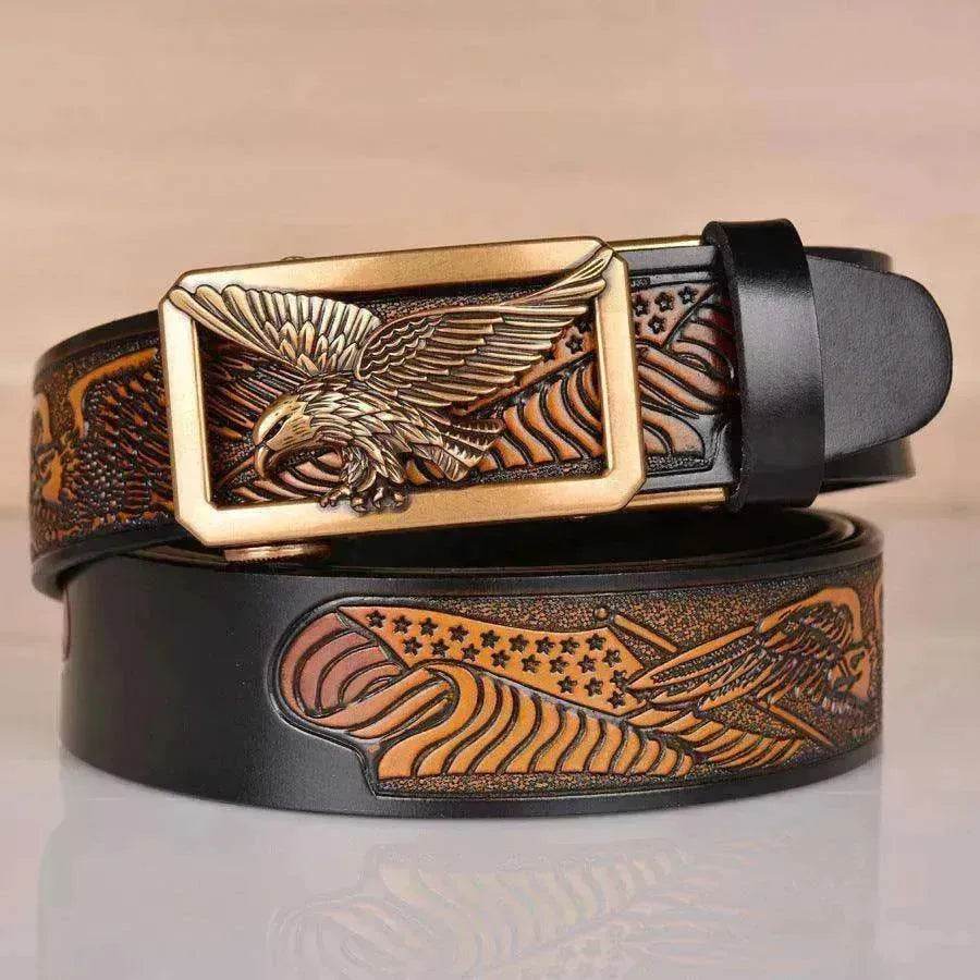 Leather Men's Eagle Embossed Belt - EX-STOCK Canada