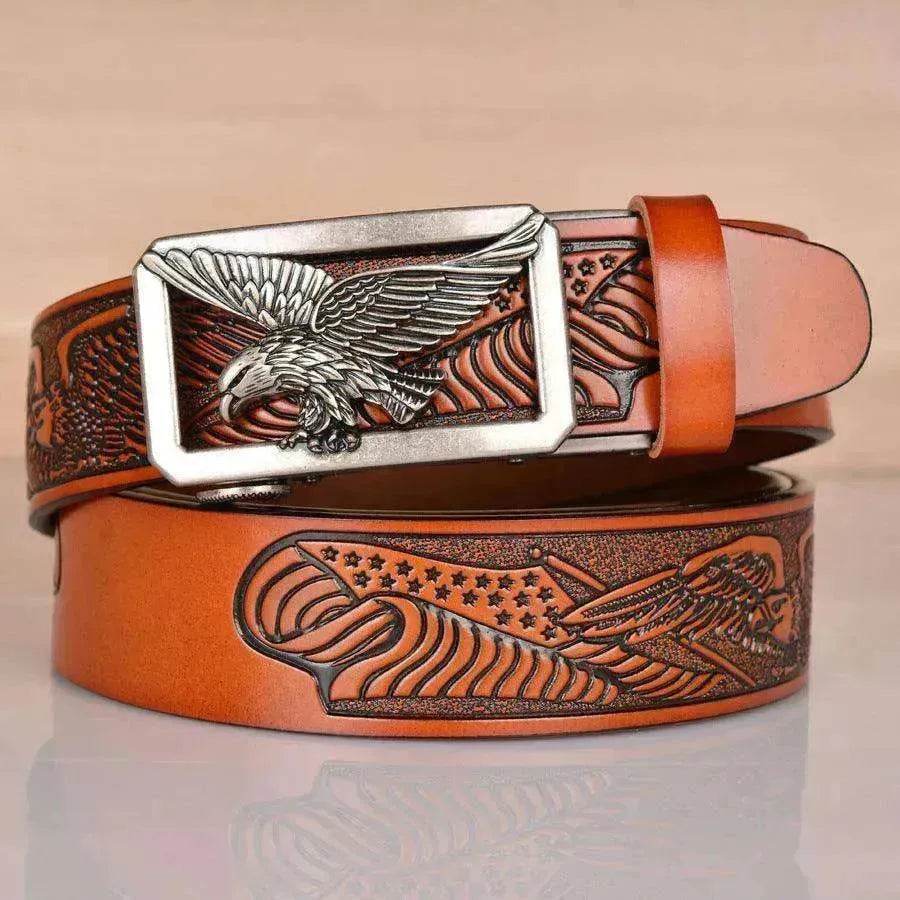 Leather Men's Eagle Embossed Belt - EX-STOCK Canada