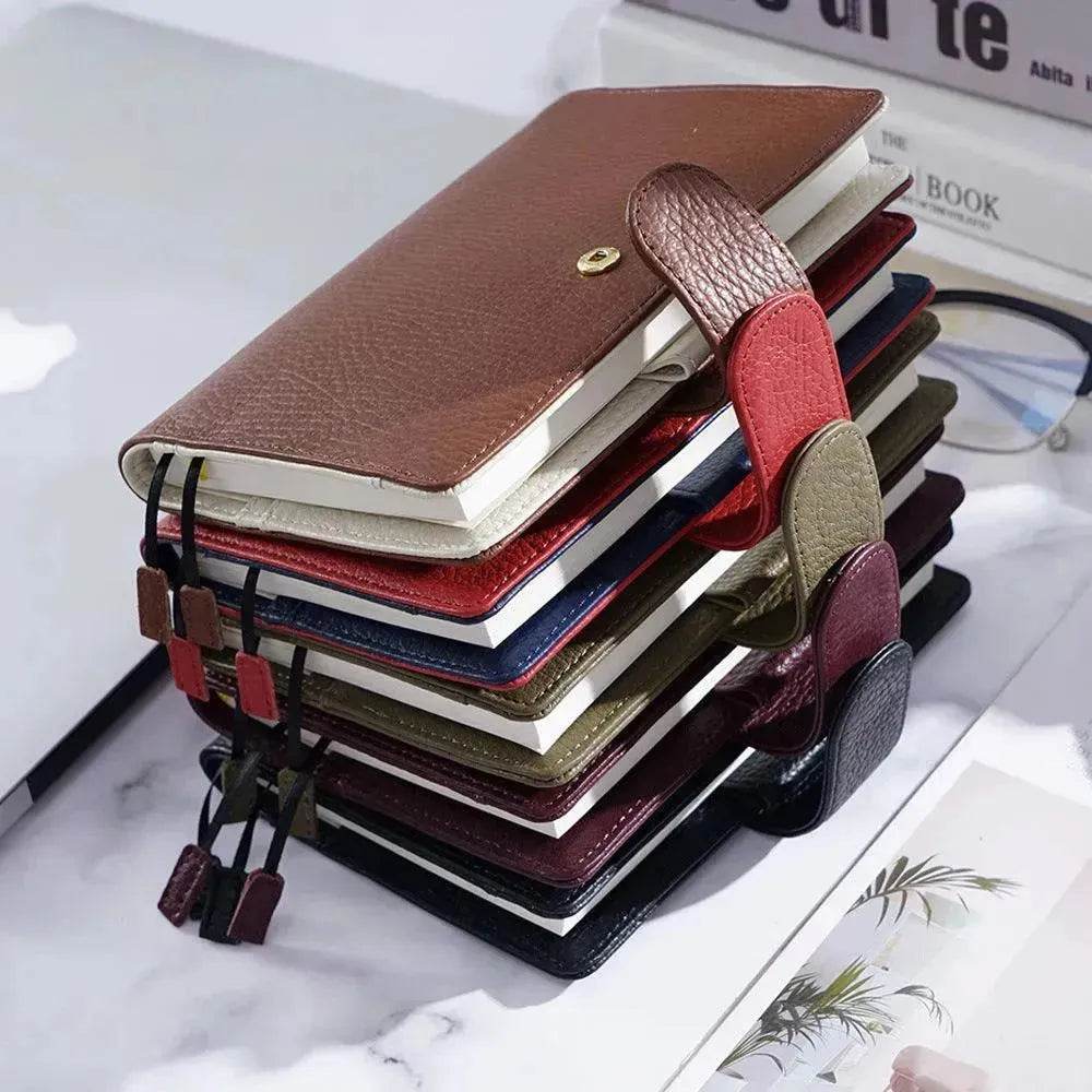 Leather Notebook Lychee Pattern Head Layer Cowhide A6 Loose-Leaf Diary - EX-STOCK Canada
