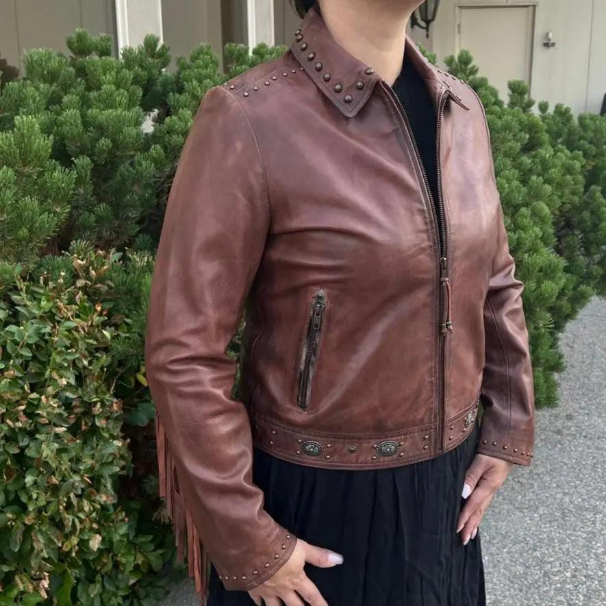 Veste western en cuir avec frangesEX-STOCK Canada