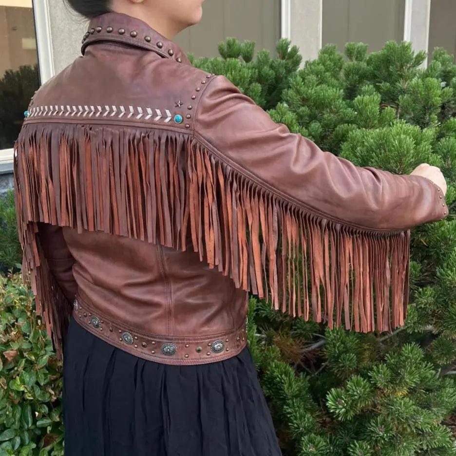 Veste western en cuir avec frangesEX-STOCK Canada