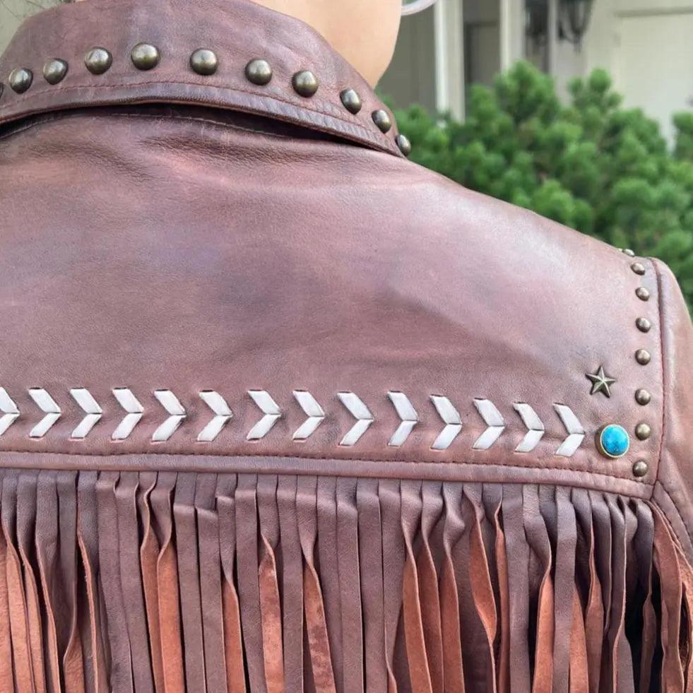 Veste western en cuir avec frangesEX-STOCK Canada
