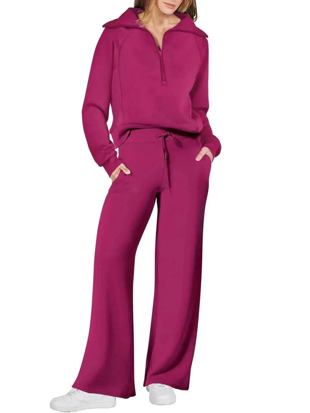 Leisure Sports Suit Long-sleeve Zipper Sweatshirt Wide Leg Pants Two-piece Set - EX-STOCK Canada