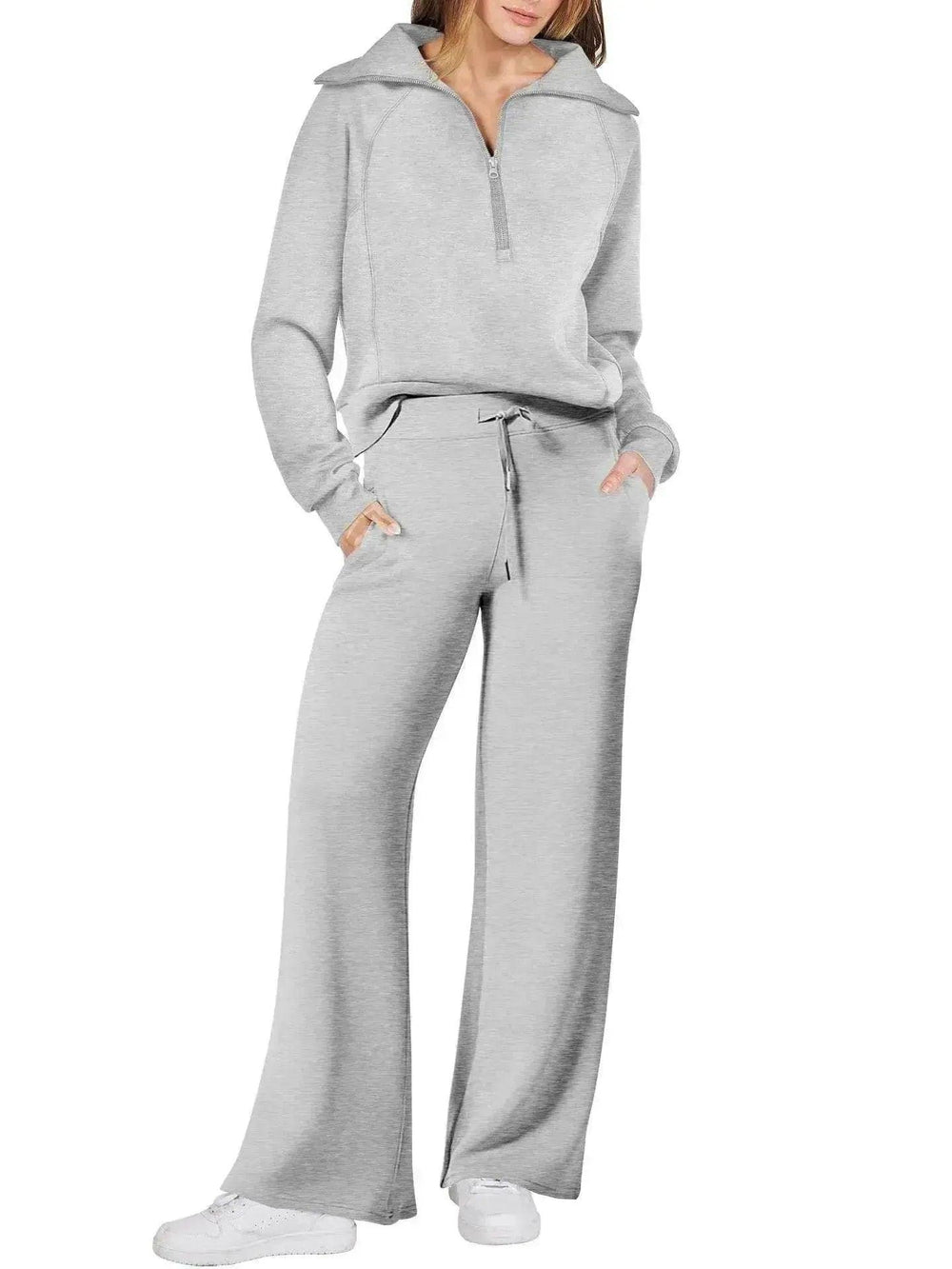 Ensemble de sport de loisirs Sweat-shirt à manches longues avec fermeture éclair Pantalon à jambes larges Ensemble deux pièces - EX-STOCK Canada