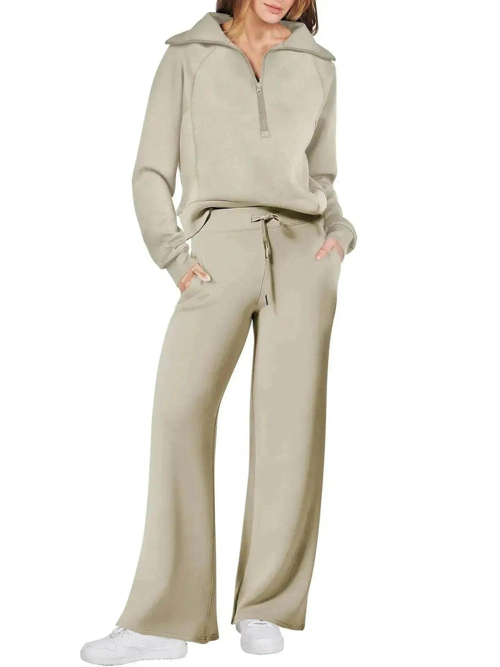 Ensemble de sport de loisirs Sweat-shirt à manches longues avec fermeture éclair Pantalon à jambes larges Ensemble deux pièces - EX-STOCK Canada