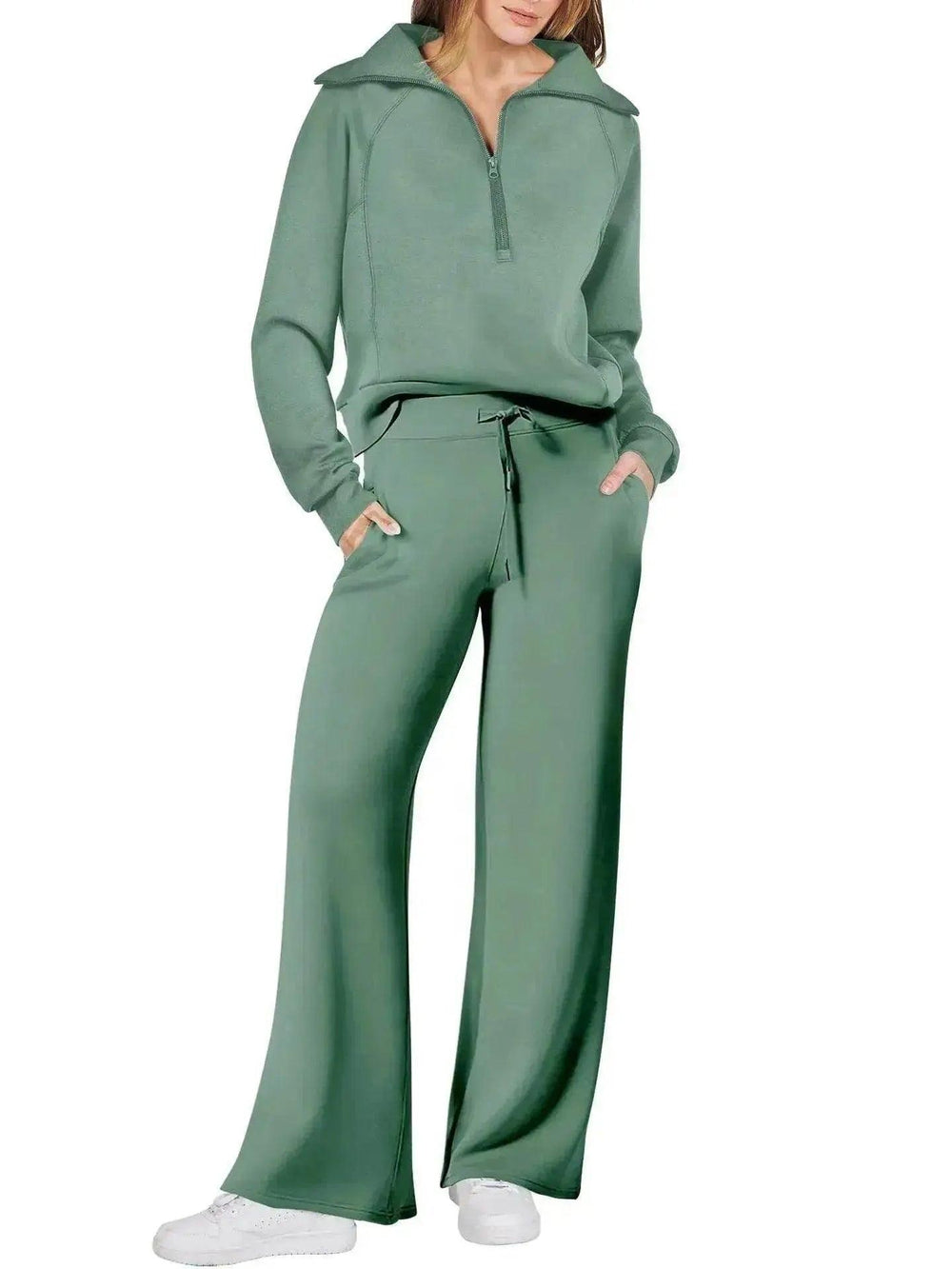 Ensemble de sport de loisirs Sweat-shirt à manches longues avec fermeture éclair Pantalon à jambes larges Ensemble deux pièces - EX-STOCK Canada