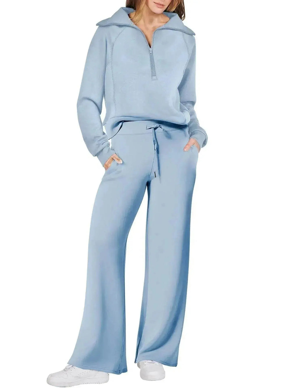 Leisure Sports Suit Long-sleeve Zipper Sweatshirt Wide Leg Pants Two-piece Set - EX-STOCK Canada