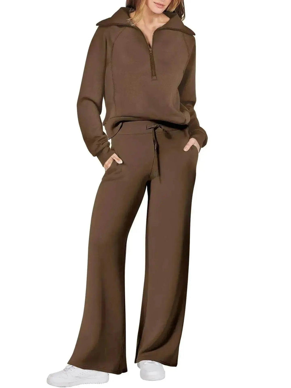 Ensemble de sport de loisirs Sweat-shirt à manches longues avec fermeture éclair Pantalon à jambes larges Ensemble deux pièces - EX-STOCK Canada