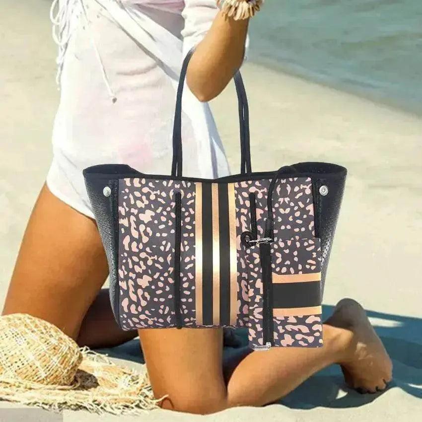 Sac de plage portable noir imprimé léopard pour loisirs et voyages EX-STOCK Canada
