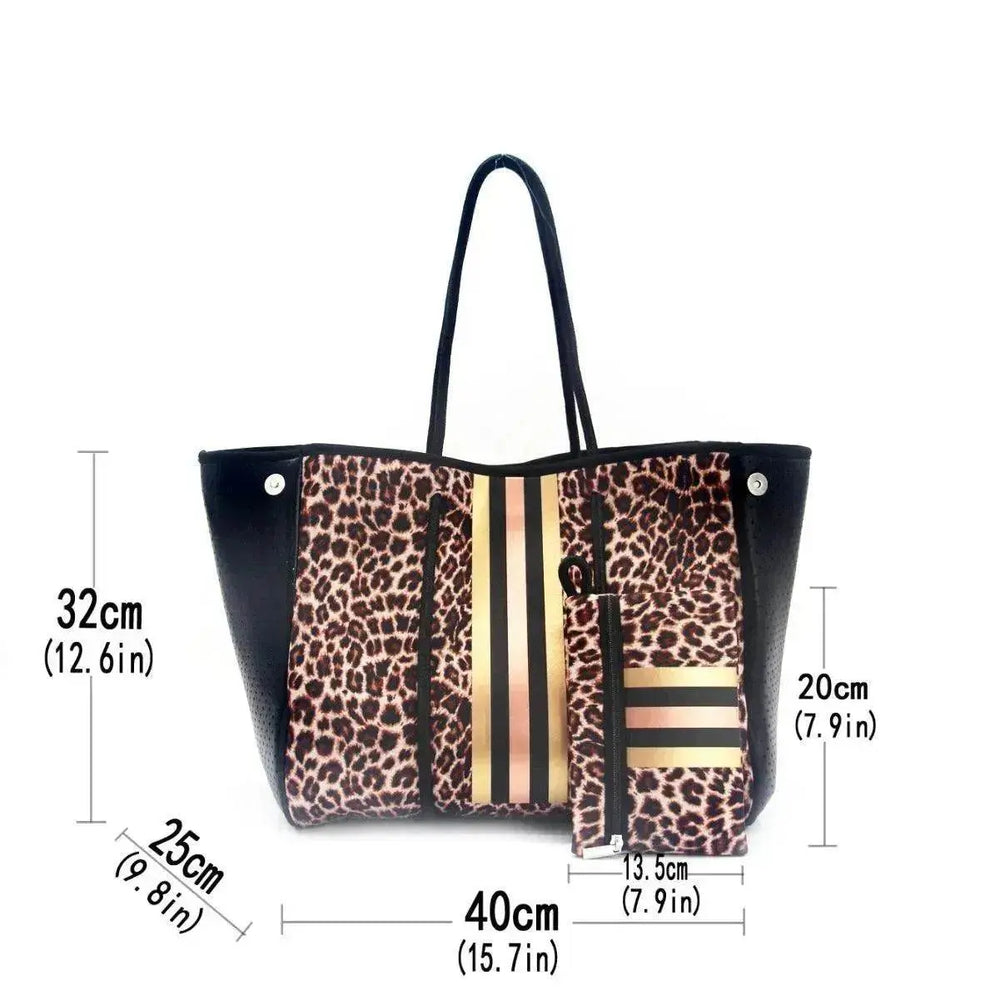Leopard Print Printed Black Portable Beach Bag Leisure Travel - EX-STOCK Canada