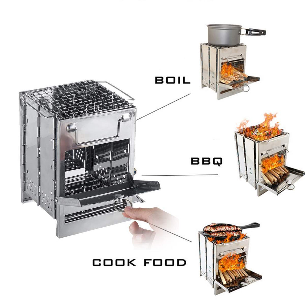 Lightweight Camping Wood Stove Adjustable Folding Wood Stove Burning for Outdoor Cooking Picnic Hunting BBQ Windproof EX-STOCK Canada