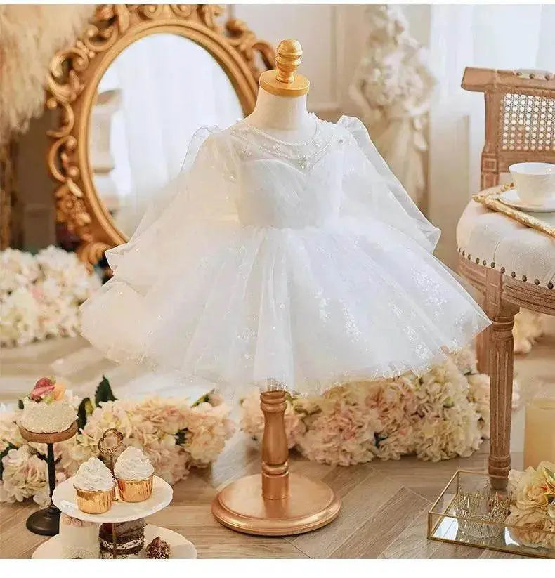 Long Sleeve Handmade Pearl Embroidery Children Princess Dress Gown - EX-STOCK Canada